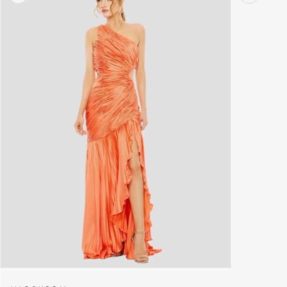 Mac Duggal One-Shoulder Asymmetrical Orange Evening Gown